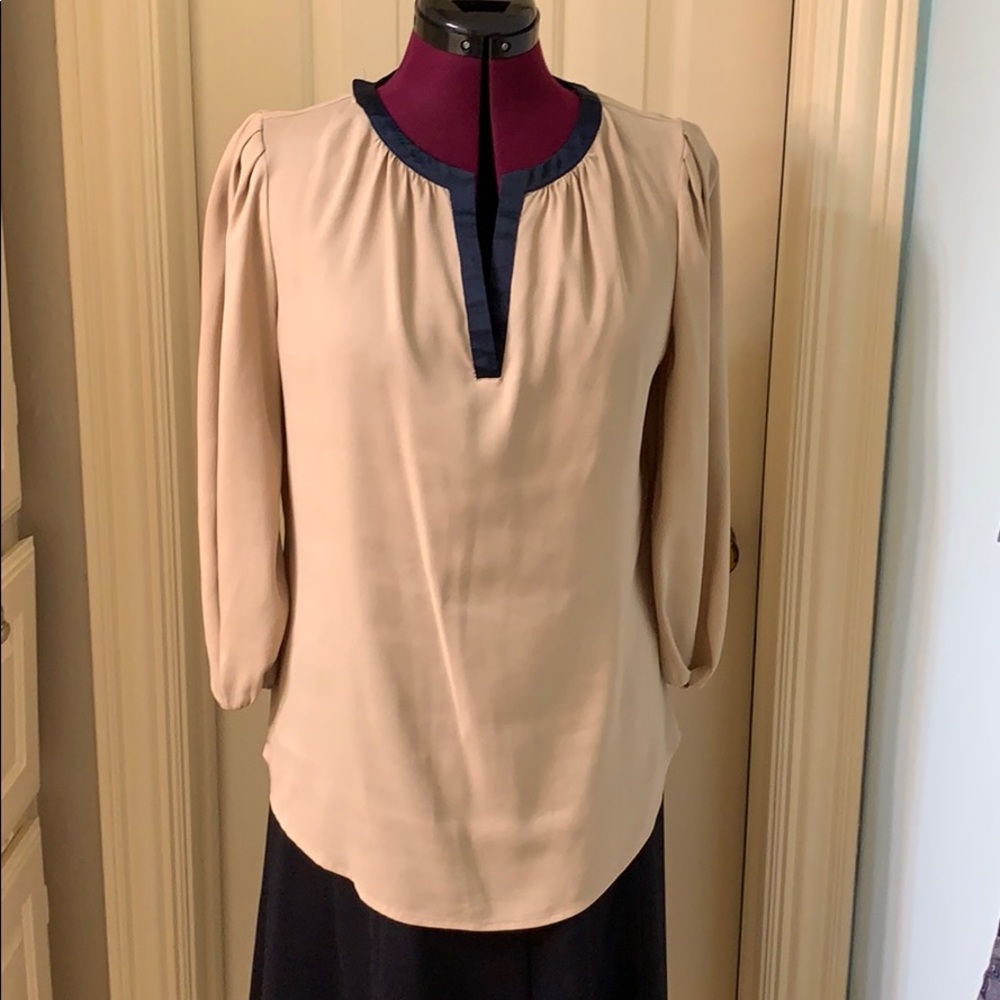 Tan with navy trim tunic
